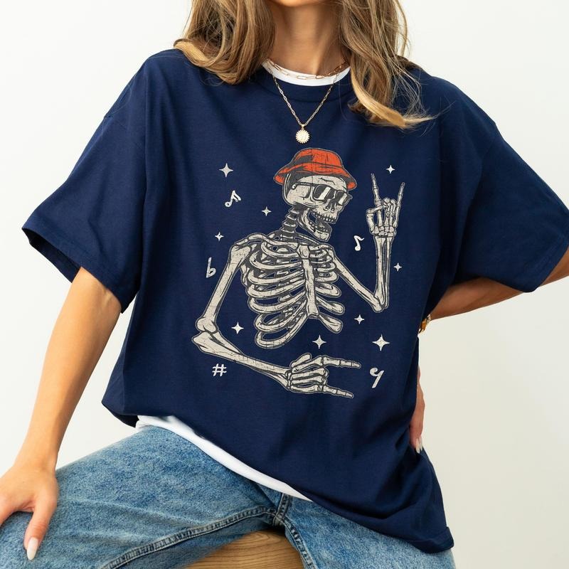 Rocker Skeleton, Punk, Music Concert, Retro, Aesthetic, Vintage, Comfort Colors Tshirt, Women's Crew Neck, Crewneck...