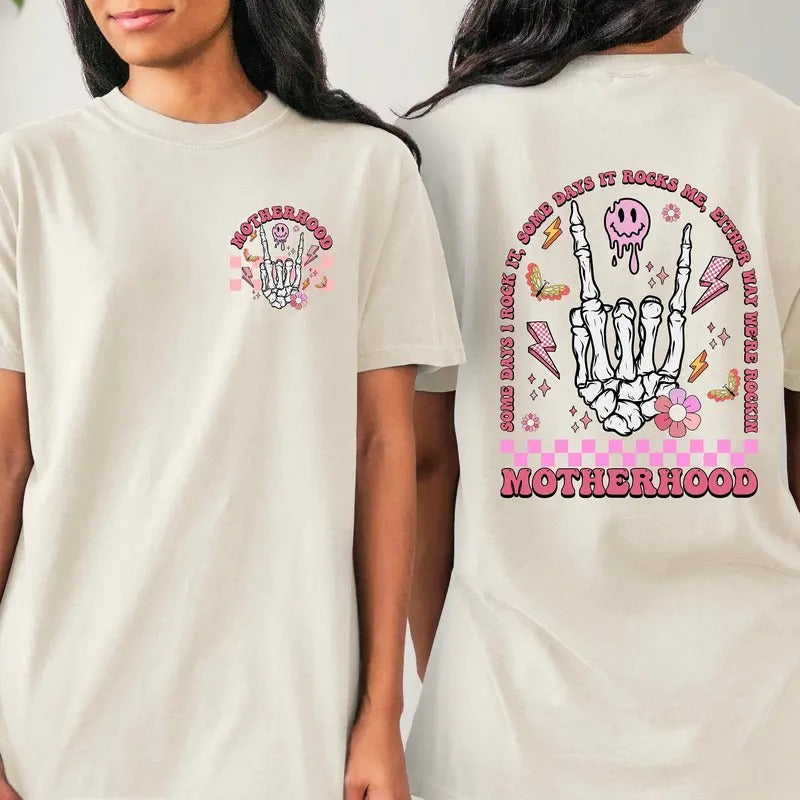 Rocking Motherhood Shirt Some Days I Rock It Some Days It Rocks Me Mom Life Sweatshirt Mothers Day Gift Skull Mom TK43GN...