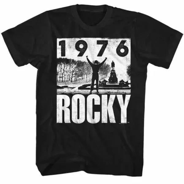 Rocky Movie 1976 Black & White Steps Of Philadelphia Museum Men's T Shirt Hoodie Sweatshirt | PrintMintTees.com