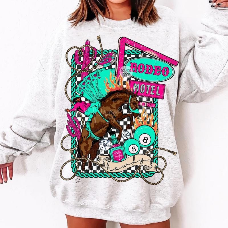 Rodeo Motel Checkered Western Wild West Vintage Western Cowgirl Outfits Western Stuff Tops Country Concert Outfits Western Clothes T-Shirts, Hoodie, Sweatshirt