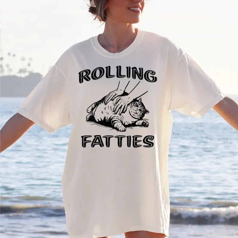 Rolling Fatties Cat Tshirt, Funny Cat Graphic Shirt, Cat Lovers Gift, Cute Tee Hoodie Sweatshirt | PrintMintTees.com