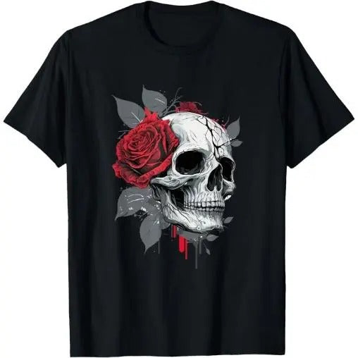 Rose Skeleton Skull Hand Red Flower Rose T-Shirt Made in USA Hoodie Sweatshirt | PrintMintTees.com