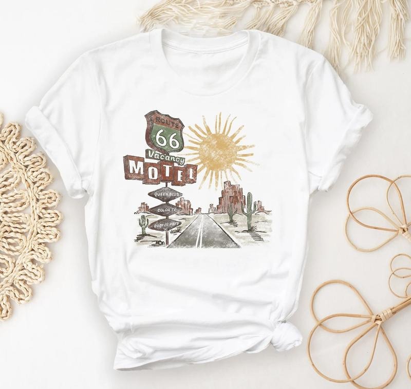 Route 66 Roadside Motel T-Shirt, Vintage Style Route 66 Shirt, Nostalgia Shirt, Country Girl Gifts, Desert Road Tee, Road...