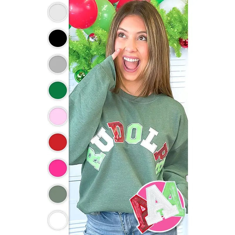 Rudolph Sequin Christmas Graphic Sweatshirt Shirt Hoodie | PrintMintTees.com