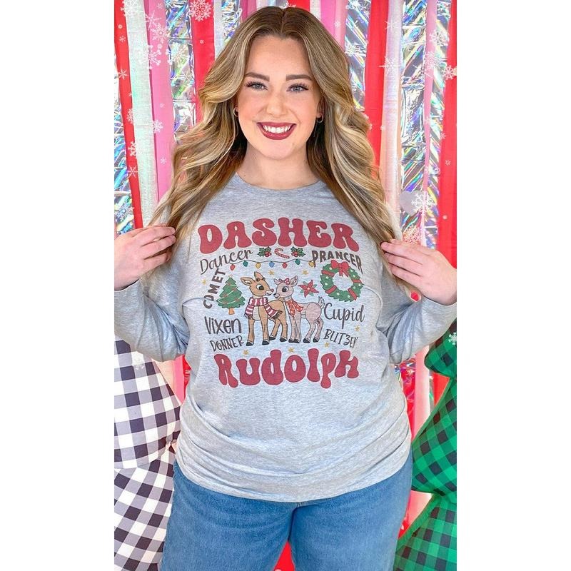 Rudolph and Reindeer Christmas Graphic Long Sleeve T-Shirt Hoodie Sweatshirt | PrintMintTees.com