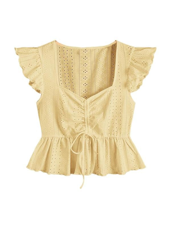 Ruffle Hem Cap Sleeve Shirts Sweetheart Neck Peplum Blouse Top Hoodie, Sweatshirt | PrintMintTees.com