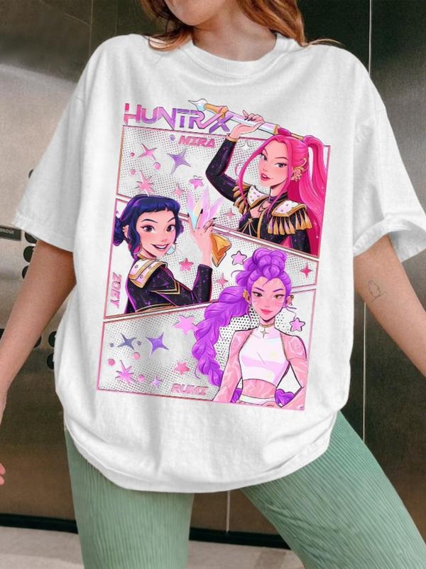 Kpop Demon Hunter HUNTRX Oversized T-Shirt for Women - Soft Vintage Cartoon Graphic Tee, K-pop Stan Merch with...