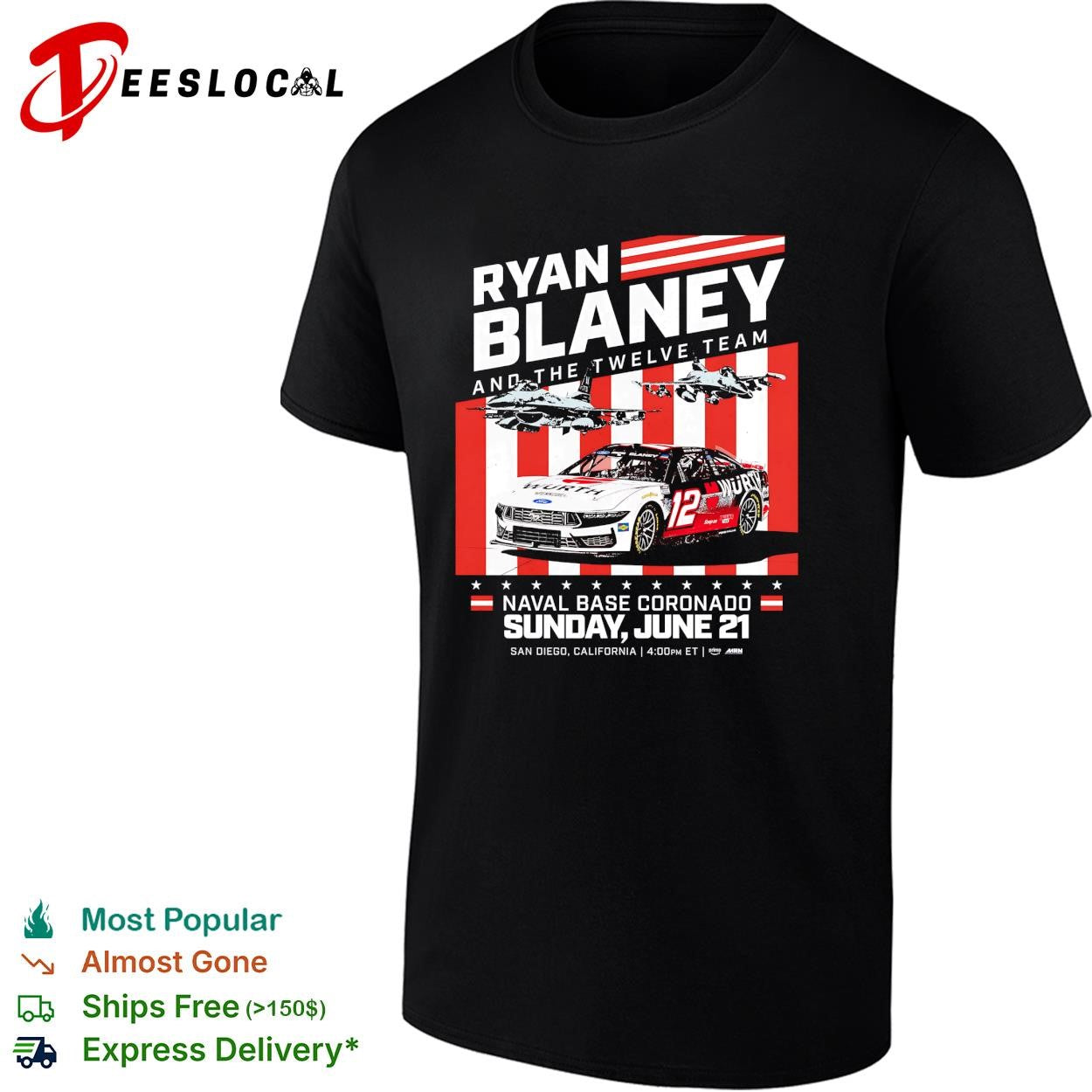 Ryan Blaney number 12 Ford Mustang Naval Base Coronado San Diego June 21 shirt