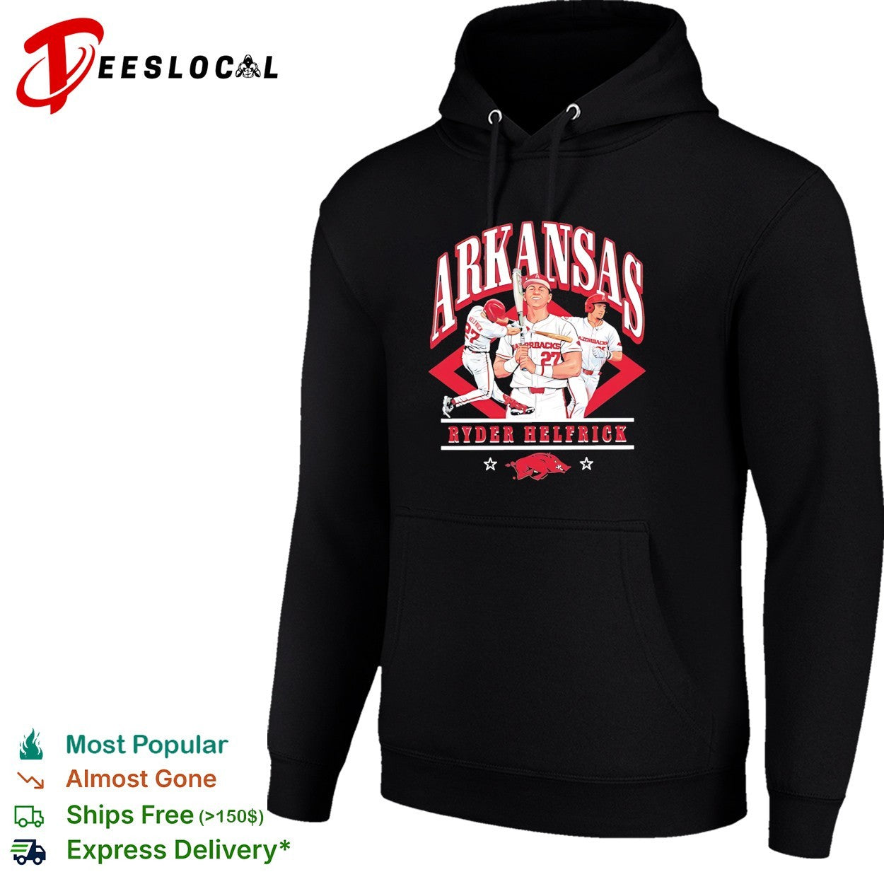 Ryder Helfrick Arkansas Razorbacks baseball slugger swing shirt