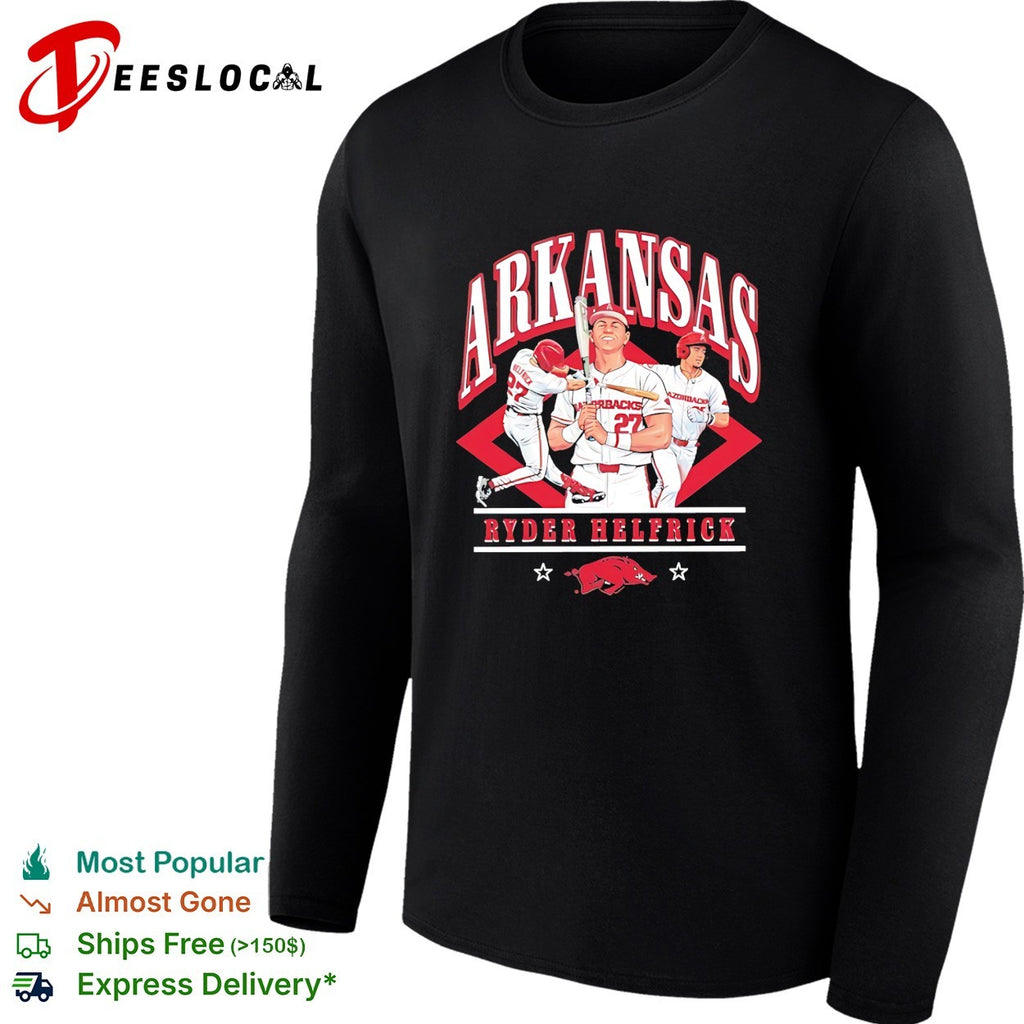 Ryder Helfrick Arkansas Razorbacks baseball slugger swing shirt