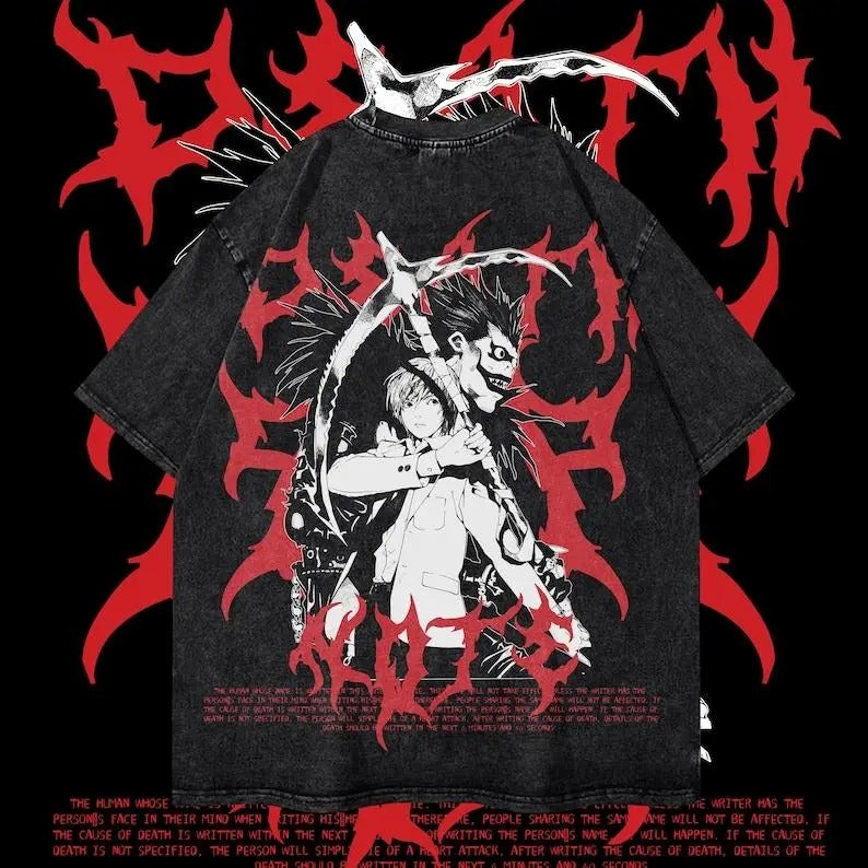 Ryuk Dead Note Heavy Oversized Acid-Washed Unisex Anime T-Shirt Streetwear & Gym Style Cotton Menswear Hoodie Sweatshirt