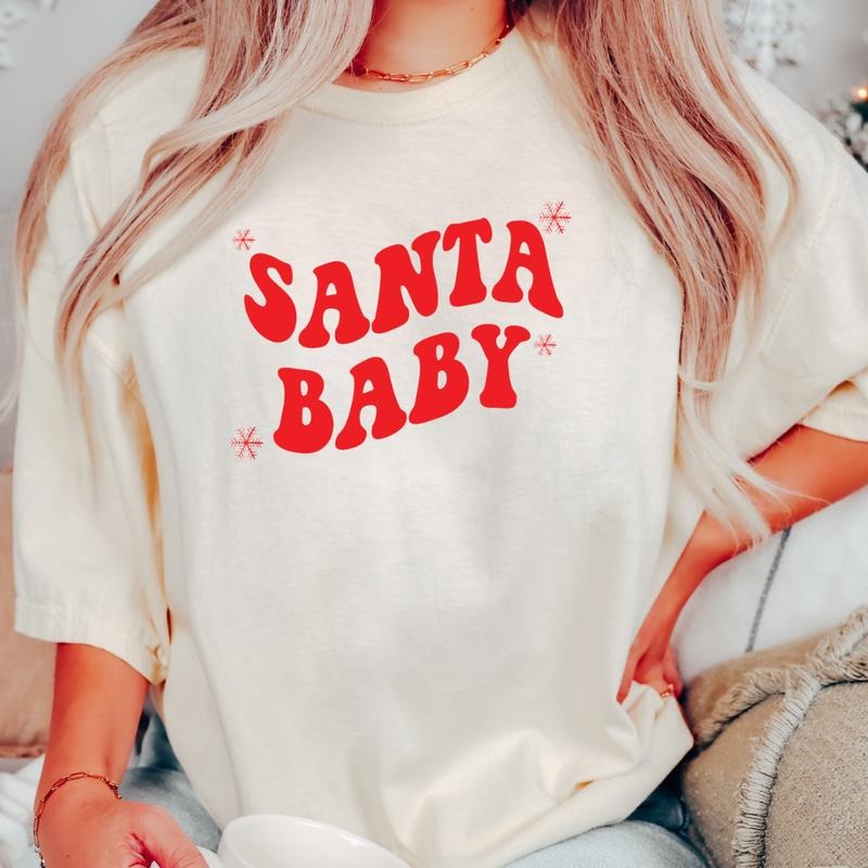 SANTA BABY SHIRT  (COMFORT COLORS T-SHRIT, CAUSAL SHIRT UNISEX, CHRISTMAS CLOTHING, GRAPHIC APPAREL) Cotton Fabric Hoodie...