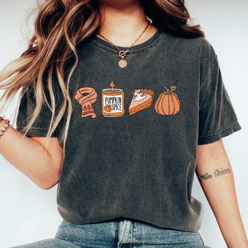 SCARF PSL PIE AND PUMPKIN SHIRT (COMFORT COLORS T-SHIRT, CAUSAL SHIRT UNISEX, FALL CLOTHING, GRAPHIC APPAREL) Cotton...