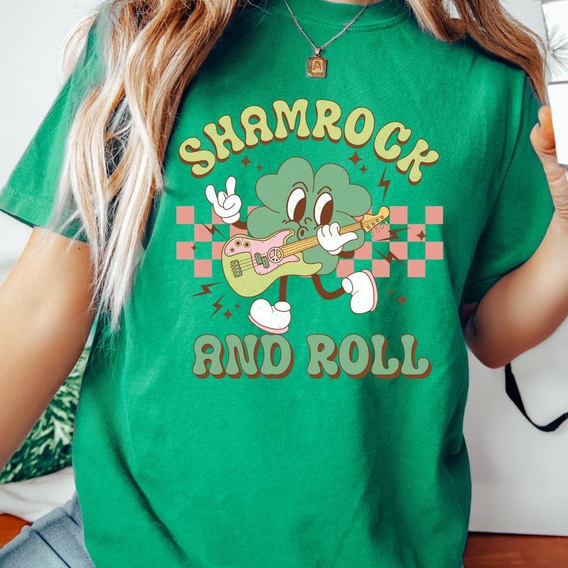 SHAMROCK AND ROLL PATRICKS DAY SHIRT (COMFORT COLORS T-SHIRT, CASUAL SHIRT UNISEX, HOLIDAY SHIRT, ST. PATTYS DAY)...