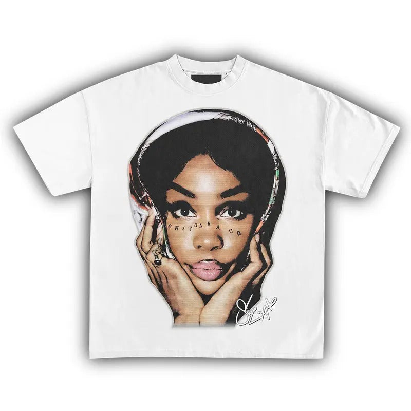 SZA Big Face Vintage T-Shirt Rapper Graphic Tee Rap Hip Hop Y2k Merch Men Women Fans Menswear Top Hoodie Sweatshirt