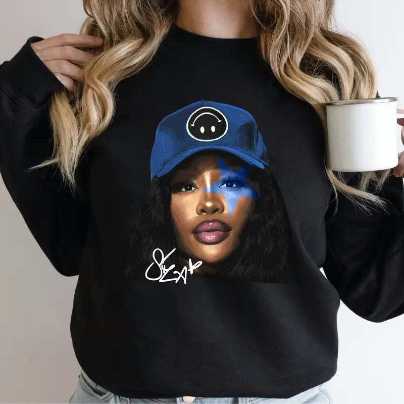 SZAAA Blue Star Big Face Rap Sweatshirt Shirt Hoodie | PrintMintTees.com