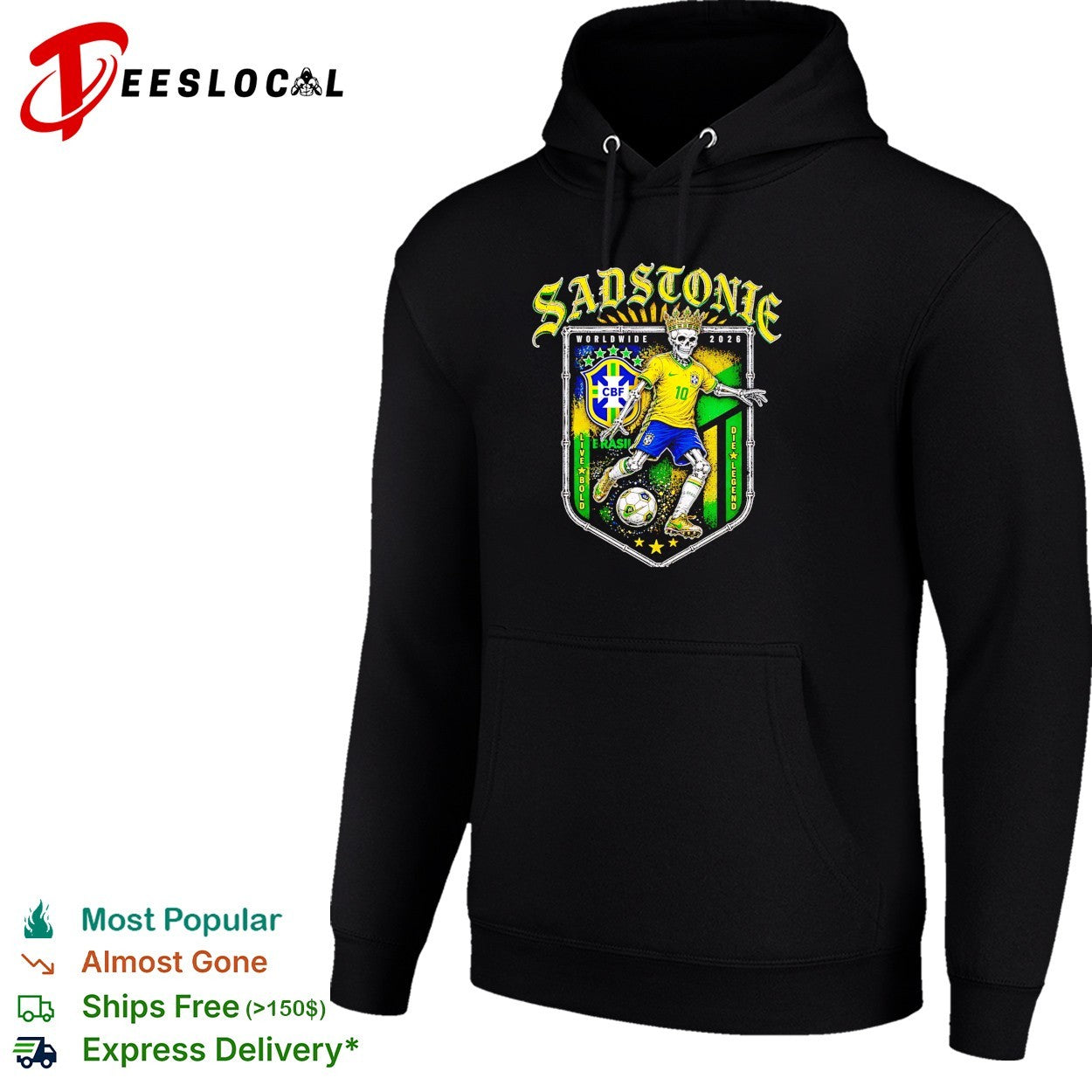 Sadstonie 2026 Brazil skeleton soccer legend shirt