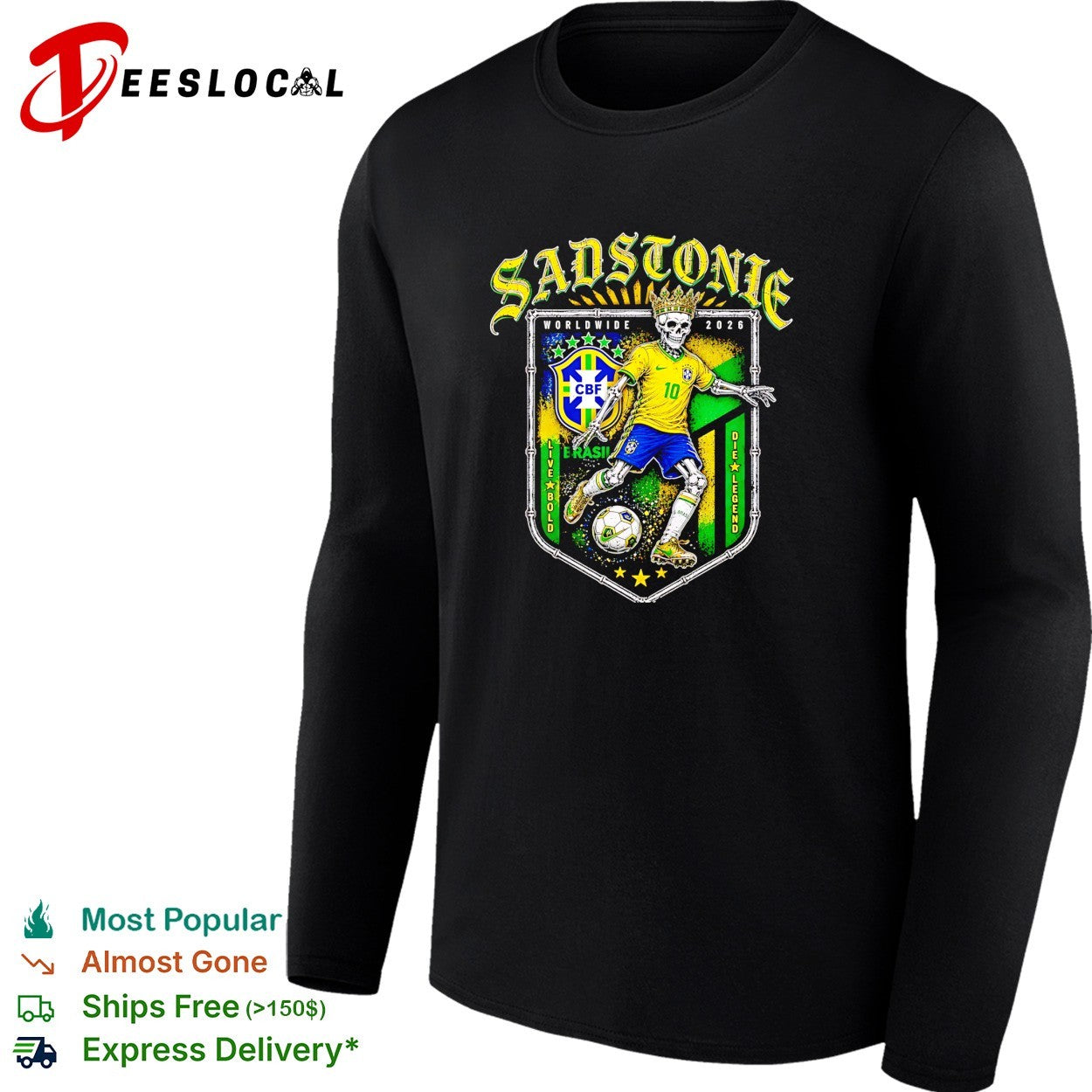 Sadstonie 2026 Brazil skeleton soccer legend shirt