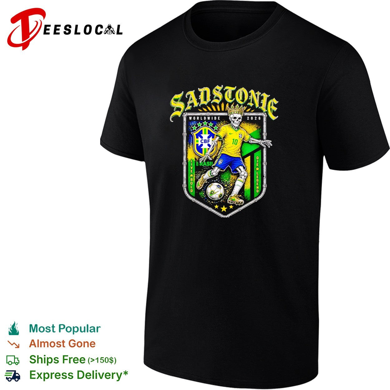 Sadstonie 2026 Brazil skeleton soccer legend shirt