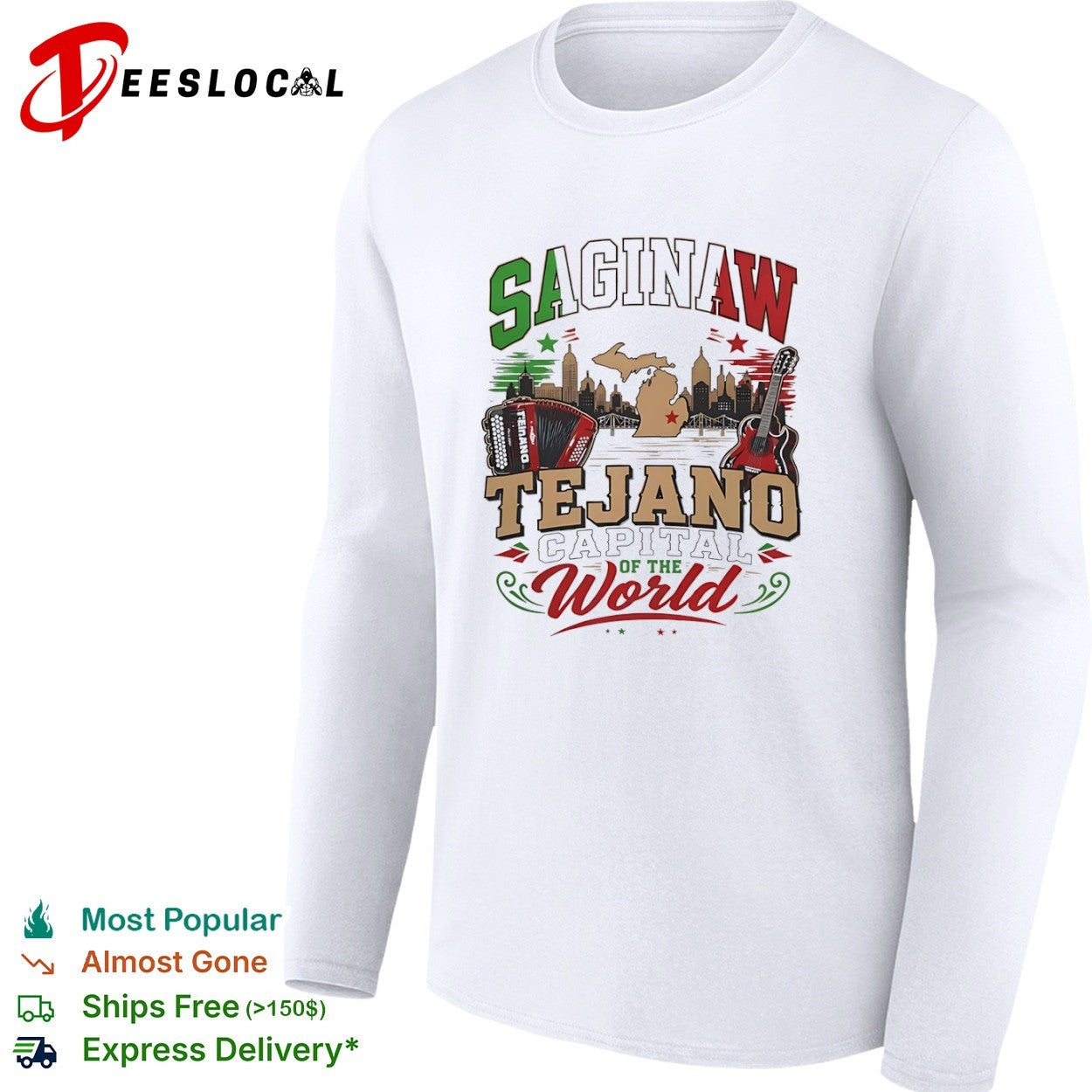 Saginaw Tejano Capital of the World Michigan Accordion Guitar shirt