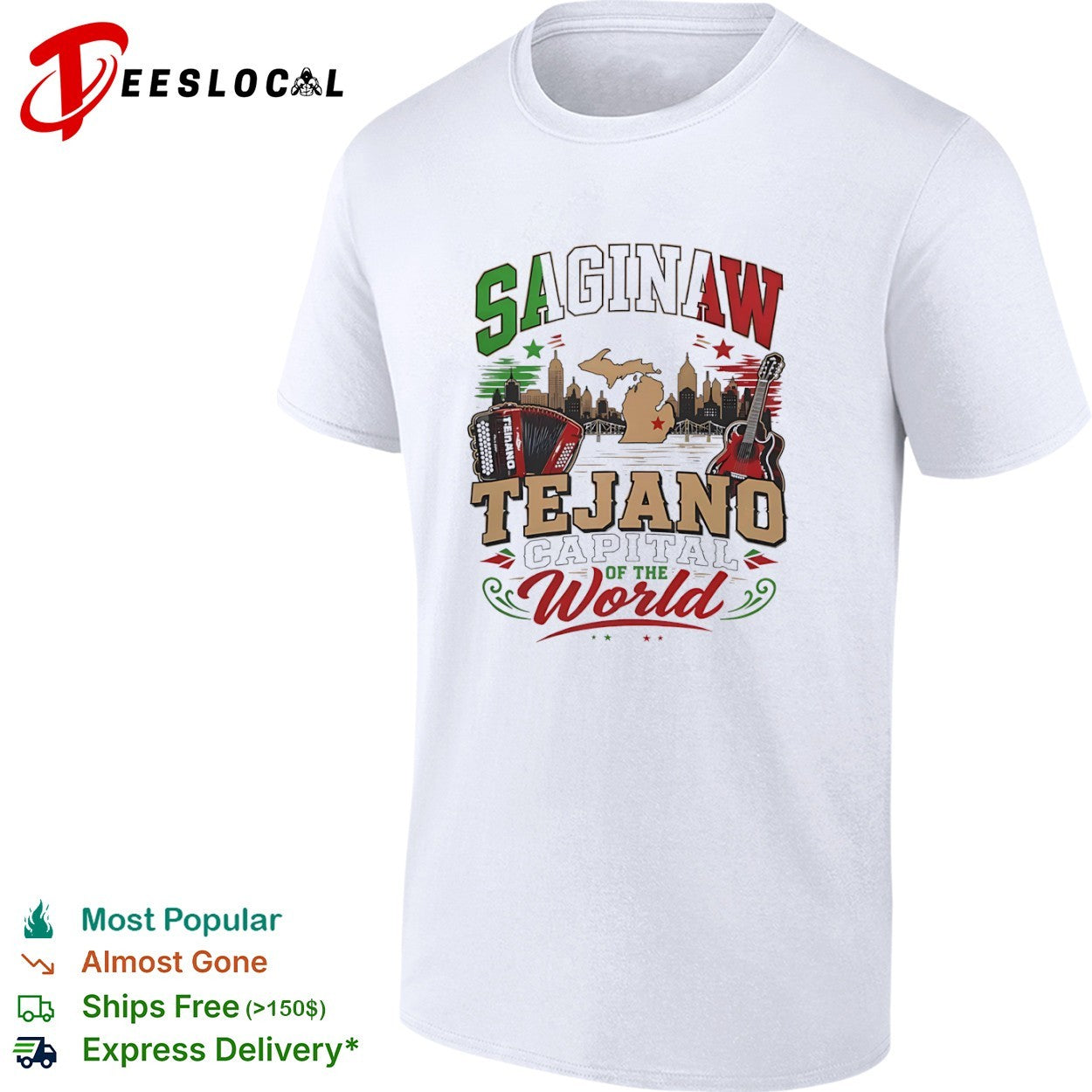Saginaw Tejano Capital of the World Michigan Accordion Guitar shirt