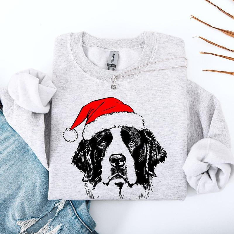 Saint Bernard, Santa, Dog, Christmas, Dog Lover, Pet Sweatshirt, Crew Neck, Women's, Crewneck Shirt Hoodie