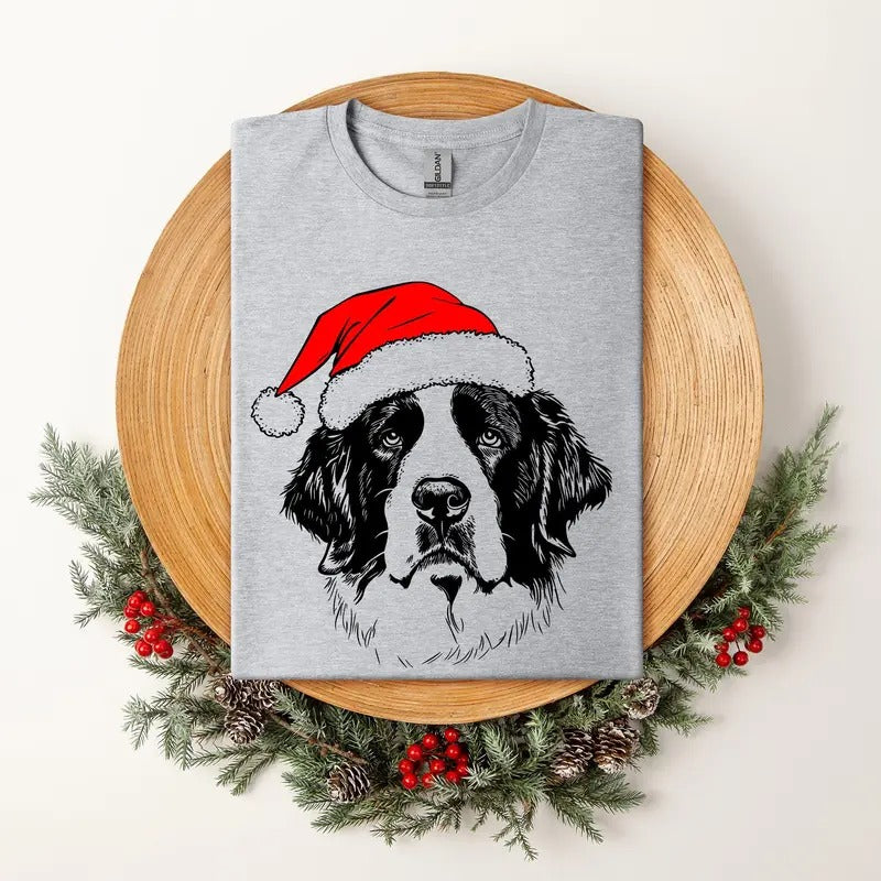 Saint Bernard, Santa, Dog, Christmas, Dog Lover, Pet T-Shirt, Soft Style Tee, Women's Graphic Tshirt Hoodie Sweatshirt