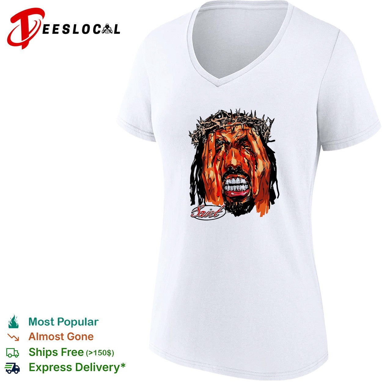 Saint Jesus with Crown of Thorns and Diamond Grill shirt