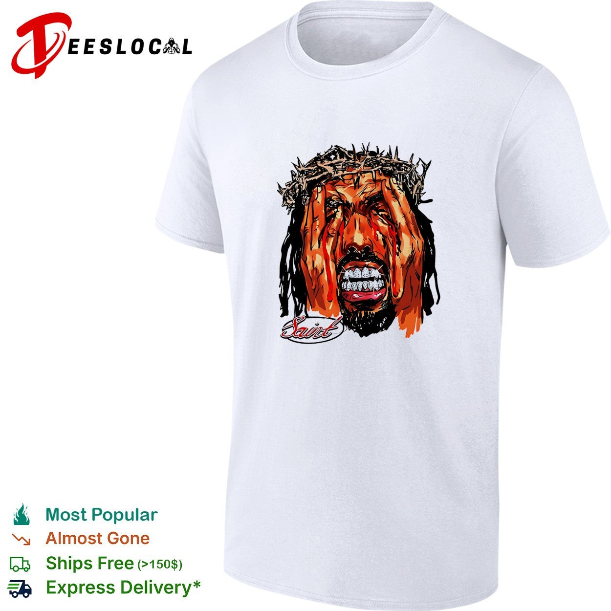 Saint Jesus with Crown of Thorns and Diamond Grill shirt