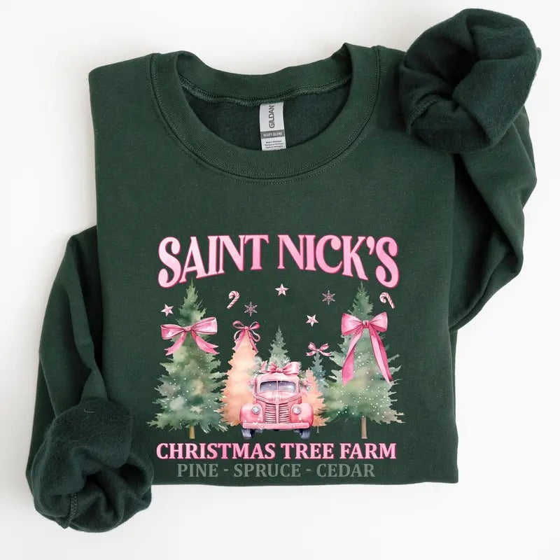 Saint Nick'S Tree Farm Retro Winter Santa Snow Xmas Crew Neck T-Shirts, Hoodie, Sweatshirt
