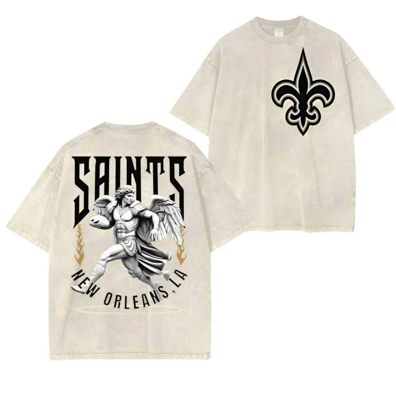 Saints Streetwear Unisex Oversized Snow Wash T-Shirt Themed Sports Tee Unique Saints Fan Vintage Tee Hoodie Sweatshirt