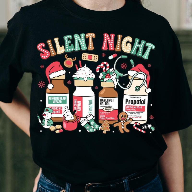[ Sale Up To 30%] Silent Night Christmas Nurse T-shirt, Medical Christmas Shirt, Er Nurse, ICU Nurse Christmas ,Festive...