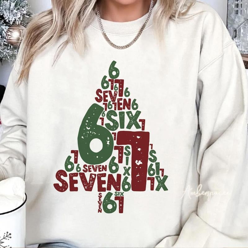[ Sale Up To 30%] Six Seven Christmas Tree T-shirt, Six Seven Typo ,Internet Joke,Xmas 6 7 Hoodie Sweatshirt