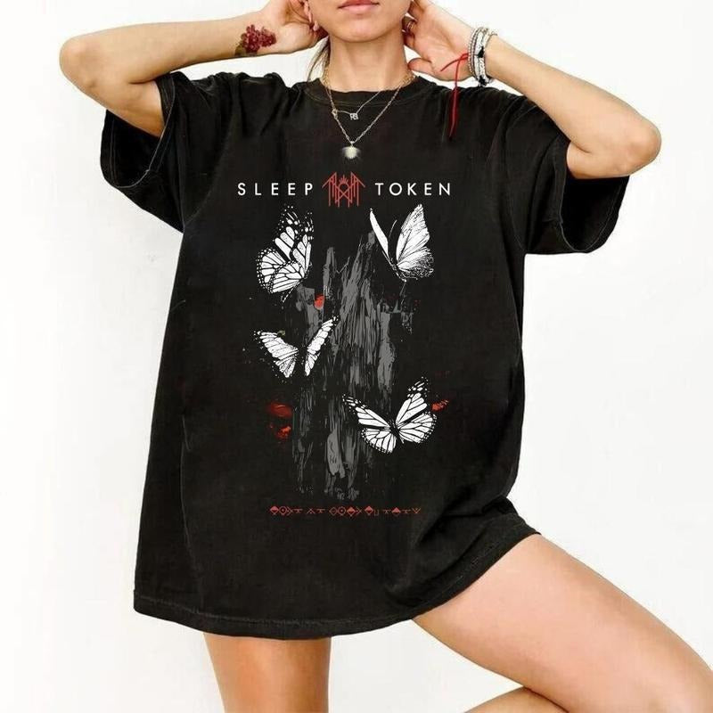 [ Sale Up To 40% ] Sleep Token Butterflies Band Logo T-Shirt, Sleep Token Merch Rock Music Tee Gifts for Fans Men Women...