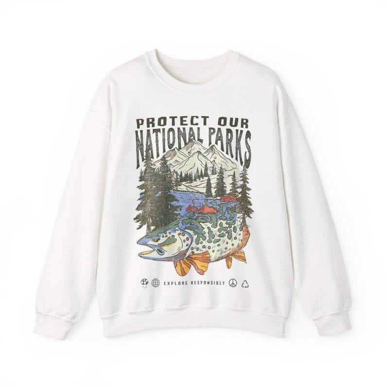 [ Sale Up To 40%] 90s National Parks Unisex Sweatshirt Granola Girl Shirt Respect the Local Wildlife Pullover Hiking...