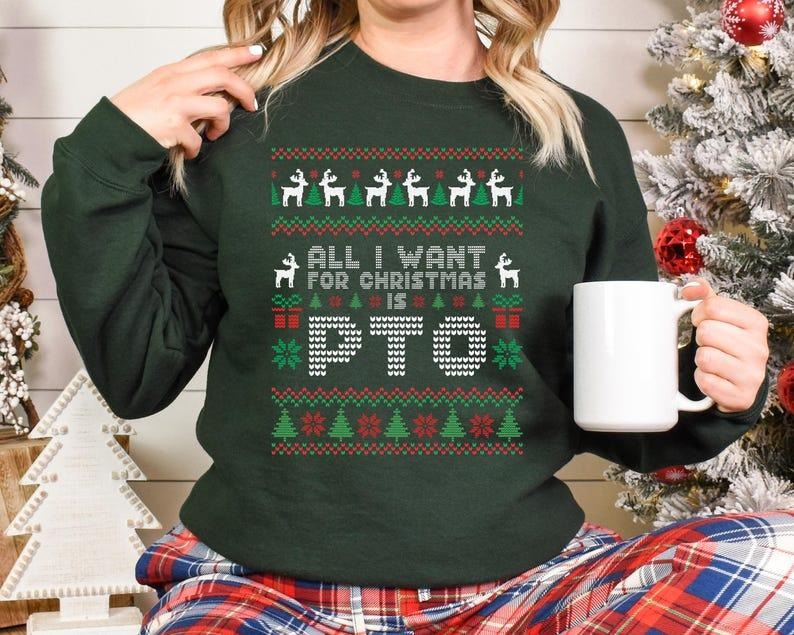 [ Sale Up To 40%] Office Ugly Christmas Sweatshirt, Funny Christmas PTO Printed Jumper, All I Want Xmas PTO Crewneck Xmas...
