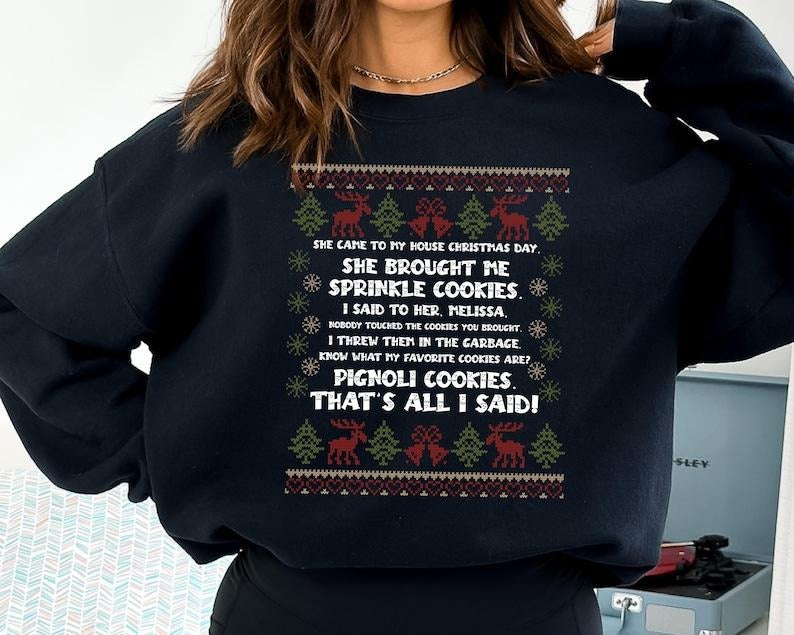 [ Sale Up To 40%] She Brought Me Sprinkle Cookies Ugly Christmas Sweatshirt, RHONJ Ugly Crewneck Shirt Hoodie