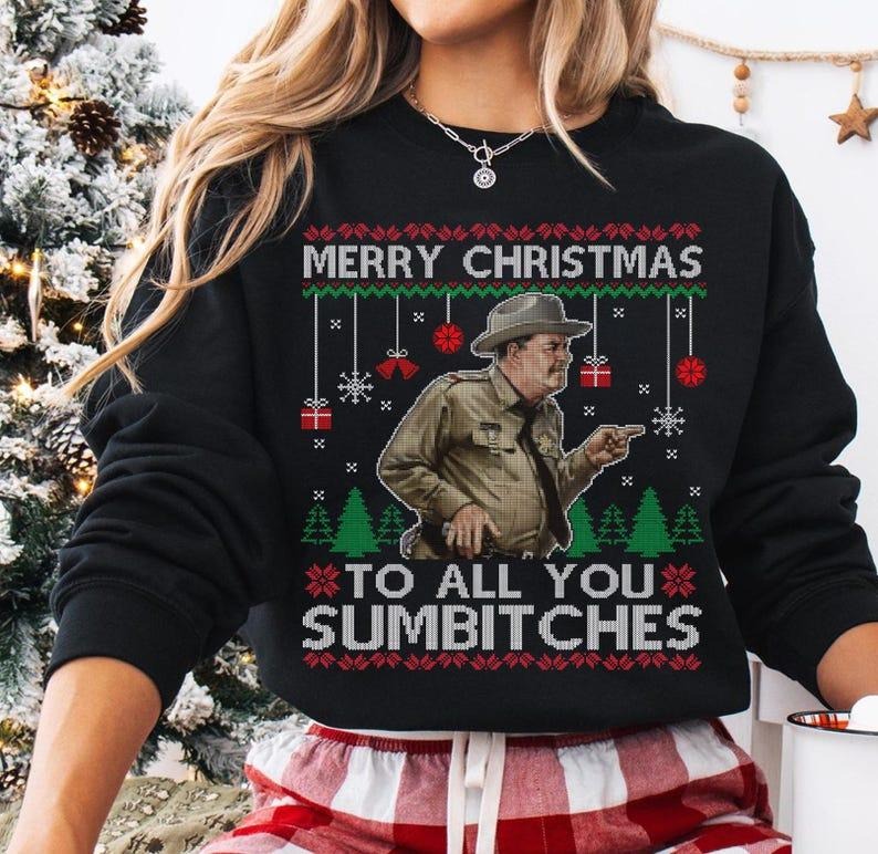 [ Sale Up To 40%] Smokey And The Bandit Shirt, Merry Christmas Too All You Sumbitches Christmas Sweatshirt style 02 Hoodie