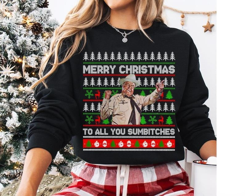 [ Sale Up To 40%] Smokey And The Bandit Shirt, Merry Christmas Too All You Sumbitches Christmas Sweatshirt Hoodie