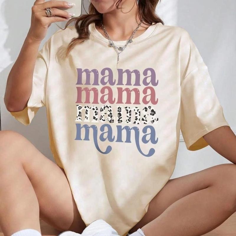 Sale Up To 70% - Women's "mama" Letter Print Round Neck Graphic Tee, Vintage Trendy Casual Drop Shoulder Half Sleeve...