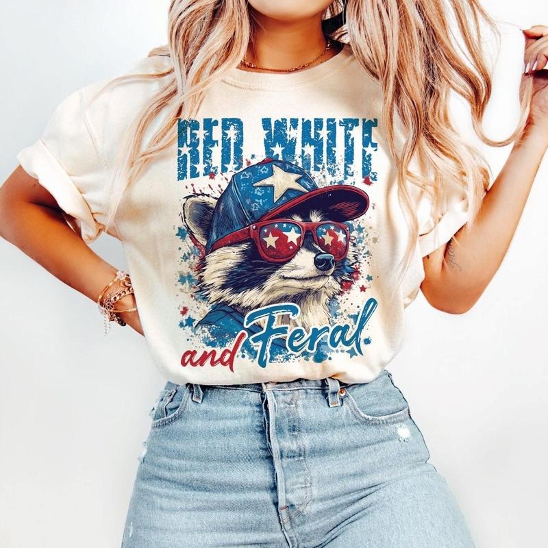 Red White and Feral Shirt, Funny Raccoon Hot Dog Shirt, 4th of July Shirt, Independence Day, America Shirt, Funny USA...