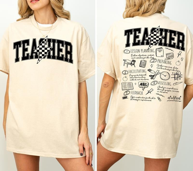 [Made In USA]Retro Checkered Teacher Shirt Gift for Teacher, Teacher Graduation, Back to School Shirt, Lightning Bolt...