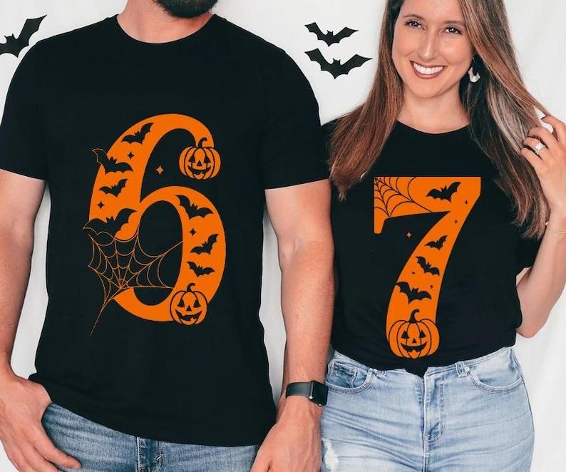 6 7 Shirts, Couples Halloween, Funny Matching Shirt, Trendy Tiktok Halloween Costume Shirt, 67 Trend, Six Seven Meme...