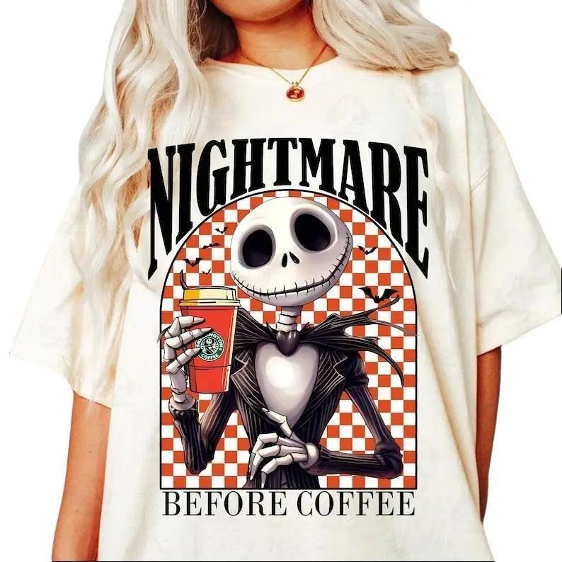 Comfort Colors Halloween Nightmare Before Coffee Skeleton Shirt Hoodie Sweatshirt | PrintMintTees.com