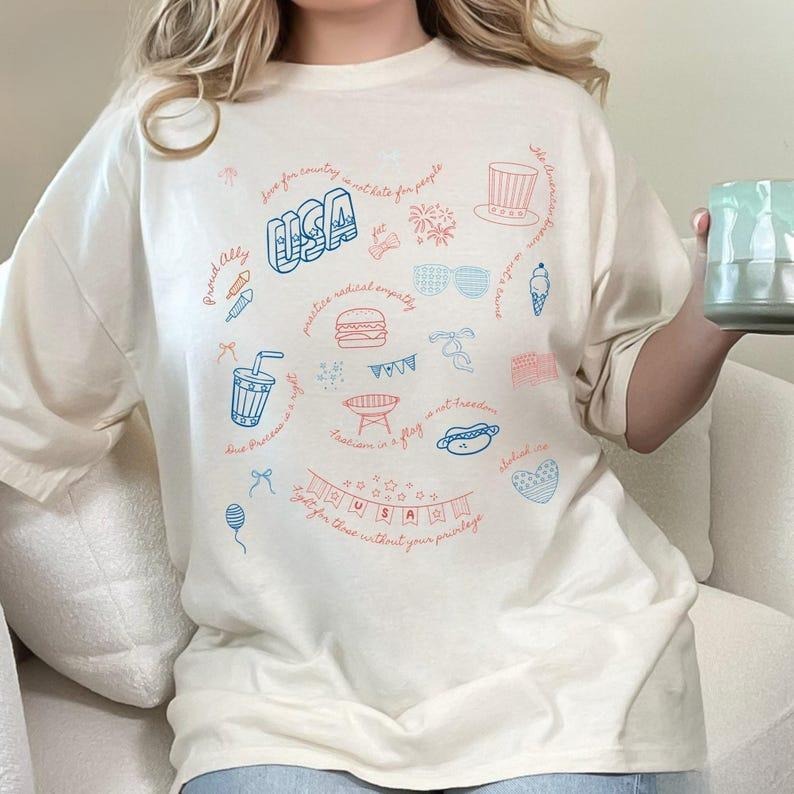 Liberal Fourth of July Doodle shirt, Liberal Patriotic shirt_ Fourth of July Tee Hoodie Sweatshirt | PrintMintTees.com