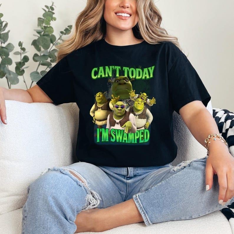 Shrek Can't Today I'm Swamped Unisex Cotton T-Shirt, Funny Meme Shirt, Shrek Graphic Tee, Funny Movie Quotes Shirt, Gift...