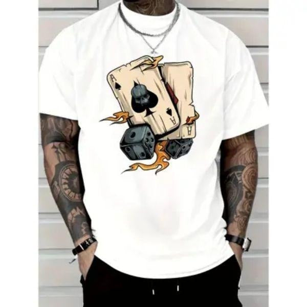 Vintage Poker Print Men's Fashion Trend Crew Neck Short Sleeve T-shirt Casual Comfortable Summer  T- shirt Hoodie Sweatshirt