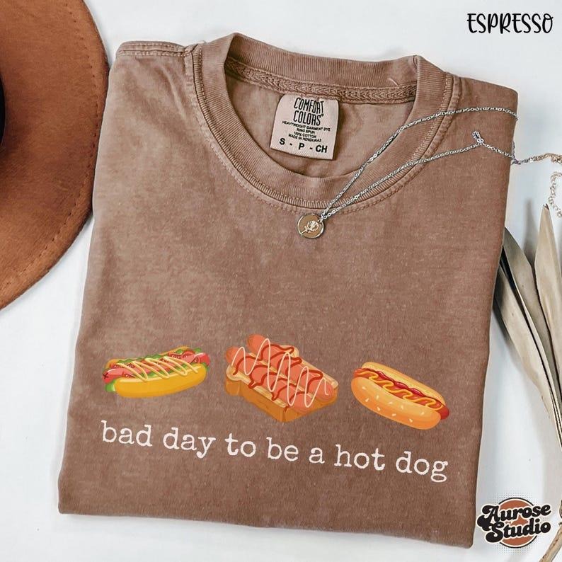Comfort Colors Hot Dog Shirt, Bad Day to Be a Hotdog, Funny Retro Hotdog Tee, Women's 4th of July Shirt, Memorial Day...