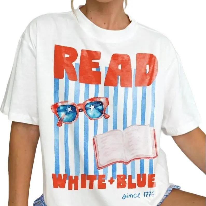 Comfort Colors Patriotic Bookish Shirt | Fourth Of July Book Shirt American Reader Tee Fireworks Shirtentary School,...