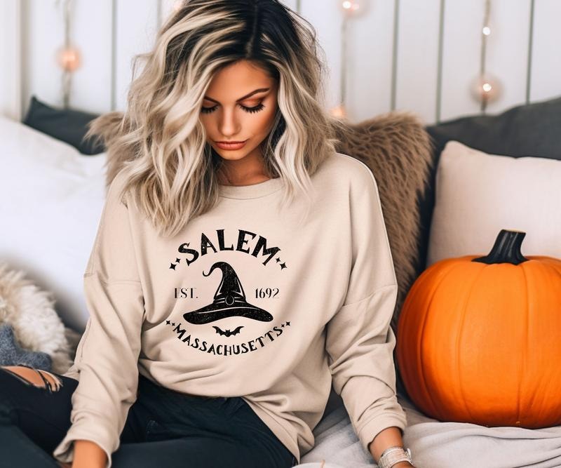 Salem Massachusetts Crewneck Sweatshirt Casual Halloween T-Shirts, Hoodie | PrintMintTees.com